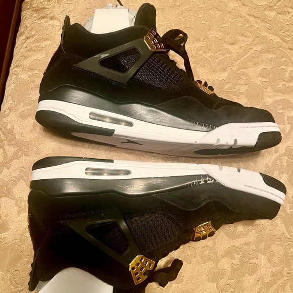 AJ Jordan 4 Royalty Black/Metallic Gold-White Mens Size 12 - Picture 3 of 10
